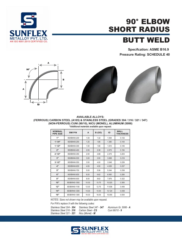 Buttweld Elbow Schedule 40